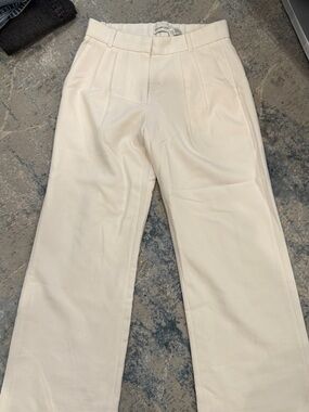 Cream Pleated Dress Pants